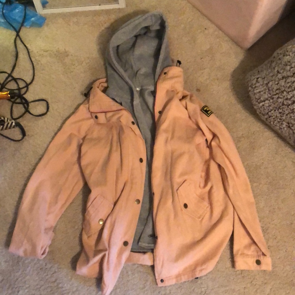 light pink coat with hoodie vest insert